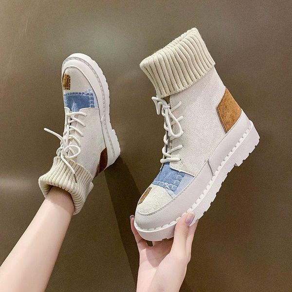 

boots women 2021 autumn/ winter korean version of the net red beggar short flat casual ins knitted socks, Black