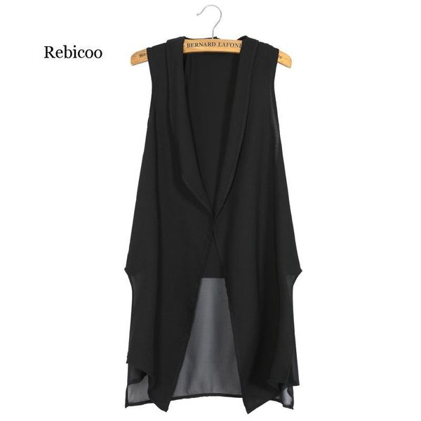 

women's vests women summer sleeveless black chiffon waistcoat blazer casual vest long suit female jacket coat, Black;white