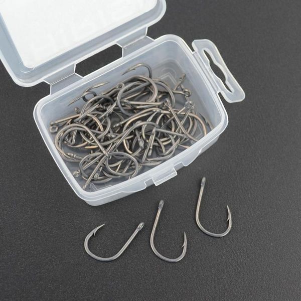 

50pcs/ set fishing hook carbon steel wide crank offset fishhook for soft worm lure 2# 4# 6# 8# barbed carp hooks