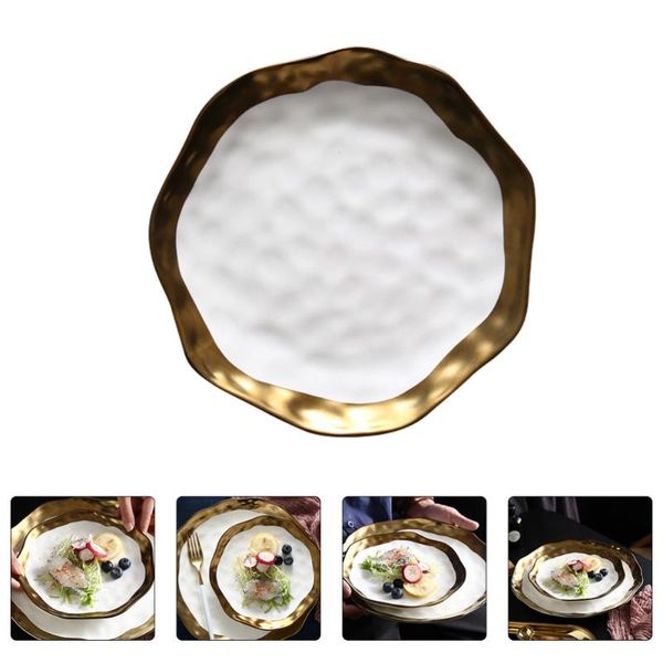 

dishes & plates 1pc ceramic gilt-edge plate steak western serving household dish