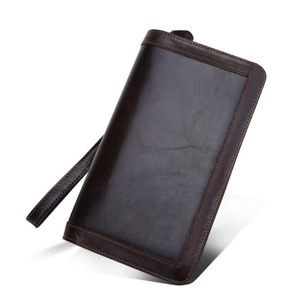 

wallets wallet cowhide genuine leather luxury large capacity men clutch long money double zipper bag, Red;black