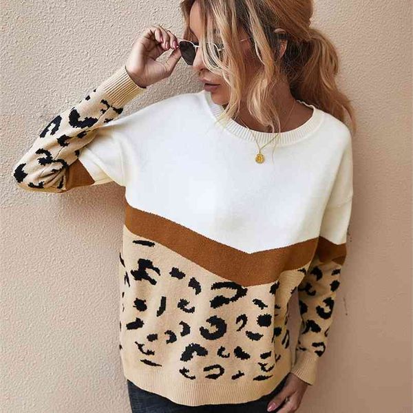 

women's autumn and winter product trend leopard print sweater women s pullovers o-neck leopard plus size 210604, White;black