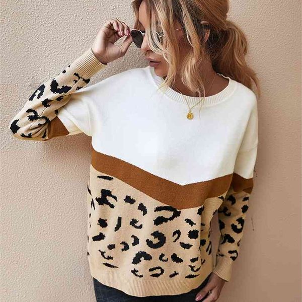 Prodotto da donna autunno e inverno tendenza maglione con stampa leopardata pullover da donna O-Collo Leopard plus size 210604