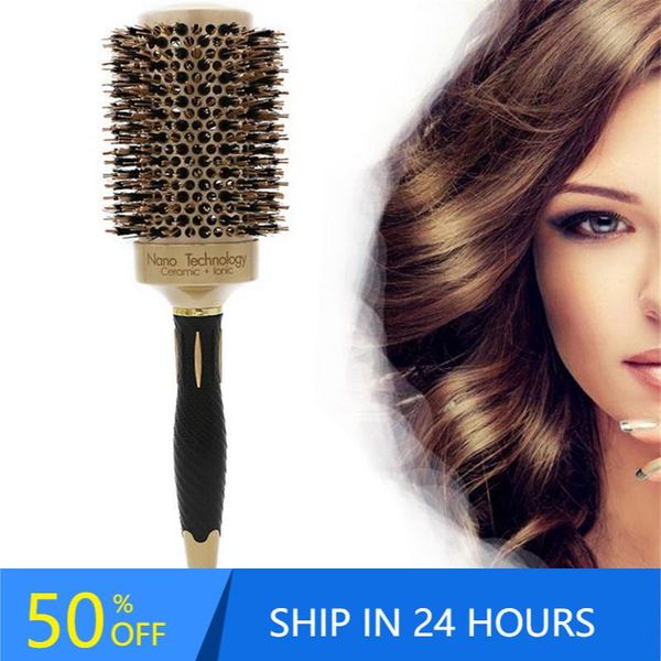 

hair brushes 1pc/4pcs round barrel comb brush nano hairbrush ceramic ion hairdressing salon styling tool 30#, Silver