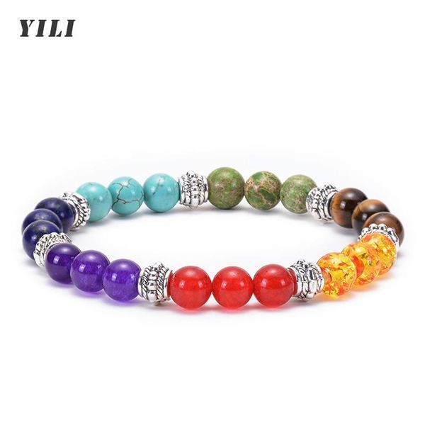 

beaded, strands 7 chakra bracelets natural stone beads bracelet for women men balance healing reiki yoga jewelry pulseira feminina buddha pr, Black