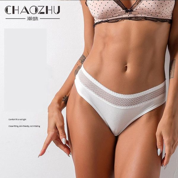 

women's panties chaozhu lingerie solid color hollow out lace bikini thong string cotton 100% invisible briefs 2021, Black;pink