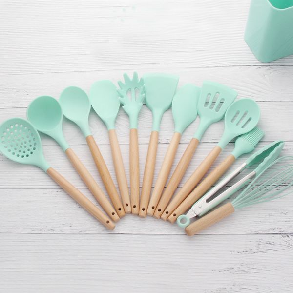 

non silicone stick pot 1 cooking spoon shovel wooden handle set of kitchenware