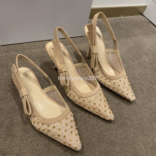 

dress shoes summer pointed mesh drill high-heeled shoes with slotted buckle and thin heel women's sandals, Black