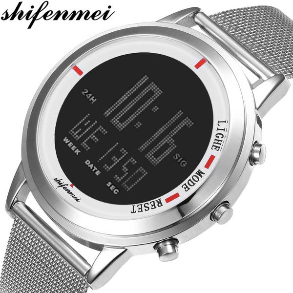

wristwatches shifenmei led watches digital watch men sports military alarm clock waterproof relogio masculino, Slivery;brown