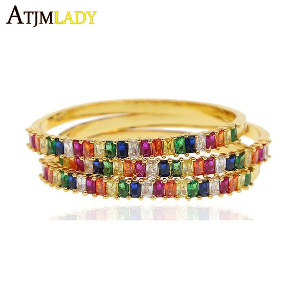 

charm bracelets 2021 thin delicate square rainbow cz colorful bangle bracelet for women wedding gold filled open 58-60mm fashion jewelry, Golden;silver