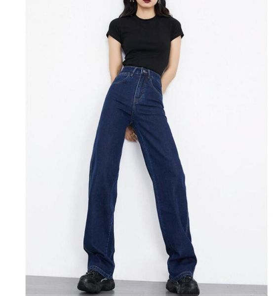 

women's jeans dark blue women with high waists slim legs floor length