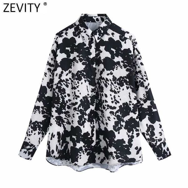 Zevity Women Vintage Animal Pattern Print Smock Camicetta Office Ladies Camicie casual Chic Business Kimono Blusas Top LS7715 210603