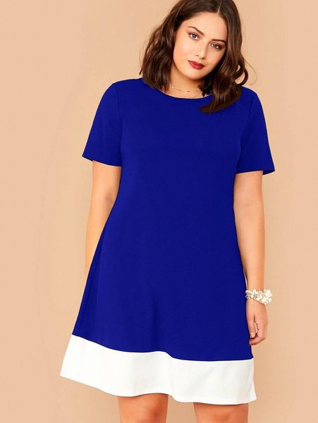 

plus contrast hem flowy dress c4ge#, Black