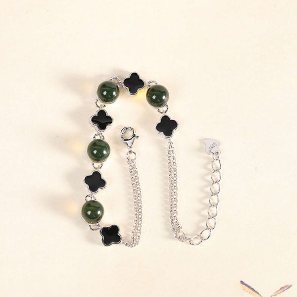 

a dozen jewelry s925 silver black agate clover amber bracelet simple fashion women