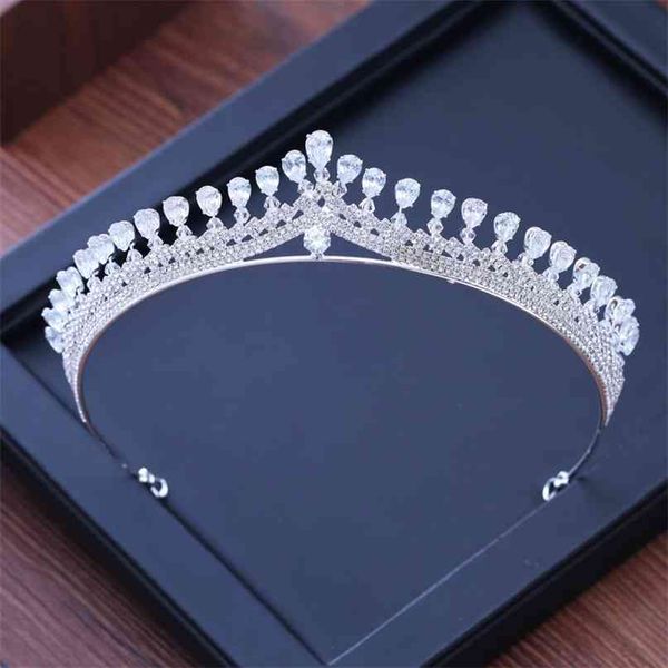 

luxury cubic zirconia sparking wedding crown tiaras marquise-cut zircon cz prom coronet crystal hair jewelry 210707, Silver