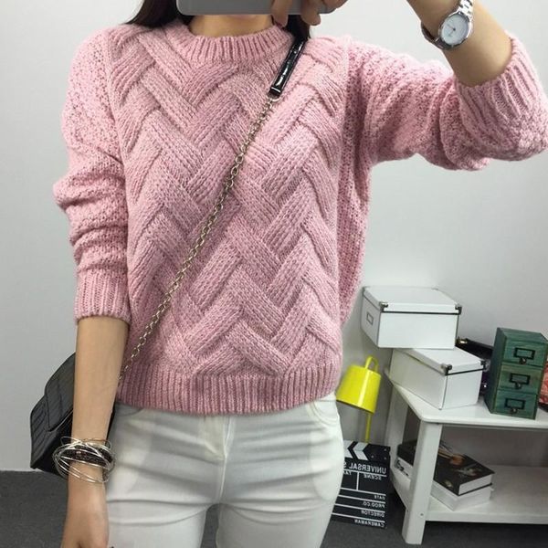 

women's sweaters women sweater pullover pink solid long sleeve knitted jumper autumn winter knitwear casual warm, White;black
