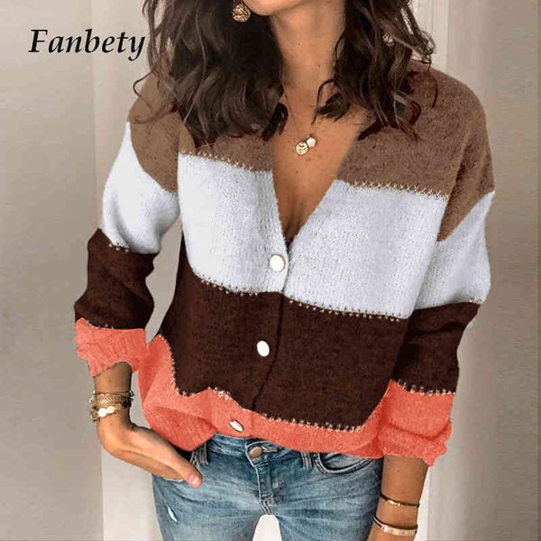 

women's knits & tees women casual button knitted sweaters autumn warm long sleeve v neck outerwear sweater elegant female striped, White