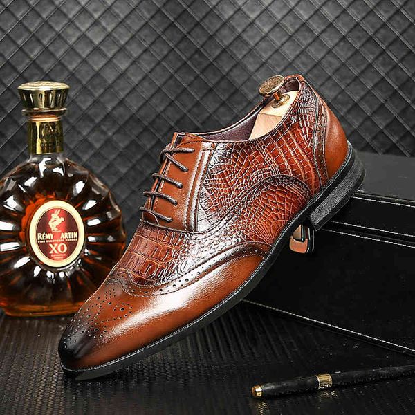 

dress shoes leather brogues men business lace up formal oxford wedding party zapato hombre plus size 38-48 jq8g, Black