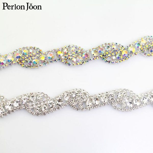 

wedding sashes 1 yard silver ab crystal rhinestones trim ribbon metal chain for dress, bag, shoes accessories ml052, White