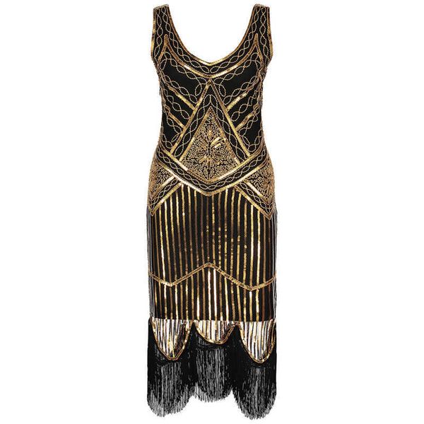 Abbellimento Art Deco 1920s Abito flapper Vintage Vintage Roaring 20s Great Gatsby Costume Dress Breding Beaded Sequin Dress Party X0705