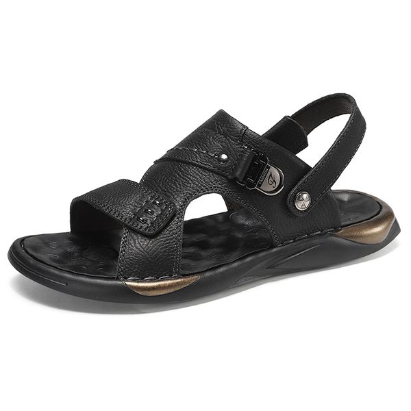 

sandals brand men summer fashion beach shoes genuine leather comfortable casual roman style big size1 3m5z, Black