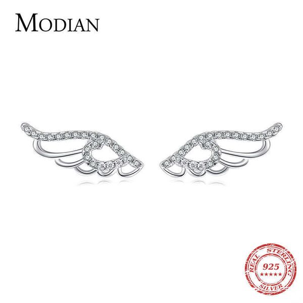 

genuine 925 sterling silver angel wings stud earrings for women hollow out feather ear pins christmas birthday gifts 210707, Golden;silver