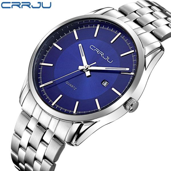 

wristwatches reloj hombre 2021 crrju mens watches wrist watch men quartz auto date waterproof clock orologio uomo, Slivery;brown