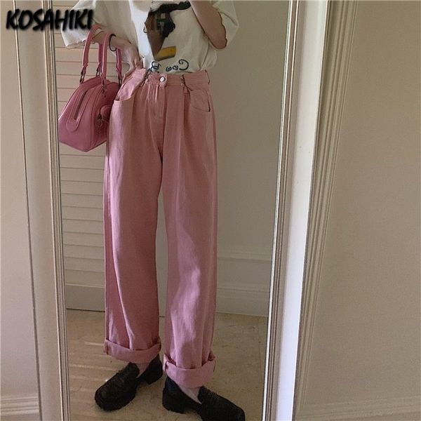 

women's pants & capris kosahiki woman retro jeans summer autumn vintage high waist wide leg denim long pant fashion harajuku loose jean, Black;white
