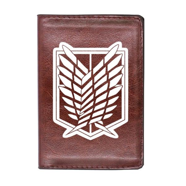 

card holders personalized classic attack on titan symbol passport cover for men women id travel holder leather wallet, Brown;gray