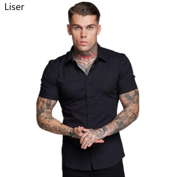 

men shirt short sleeve twill solid causal formal business brand man dress shirts ds085 men's casual, White;black