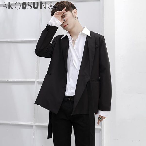 

men's suits & blazers mens blazer suit spring and summer thin jacket loose belt decoration large size black small clothes casual dance, White;black