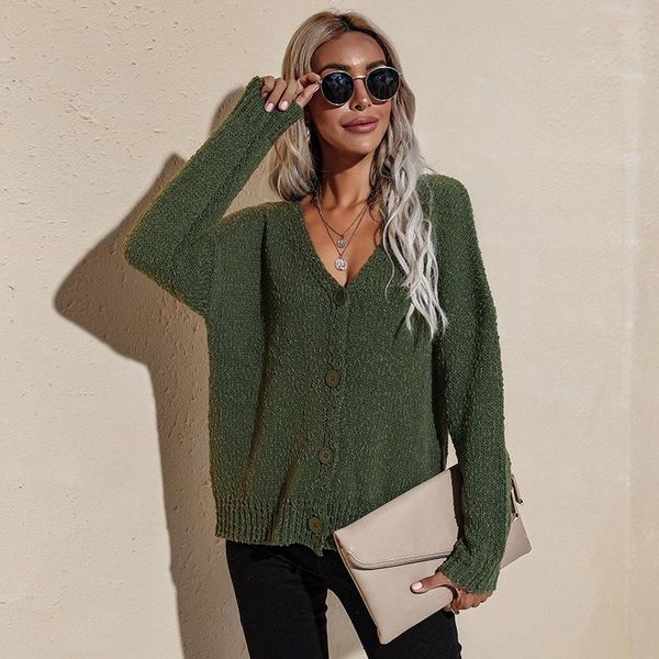 

women's knits & tees fall winter 2021 v neck solid color single breasted casual cardigan ladies fashion all match knit outer sweater, White