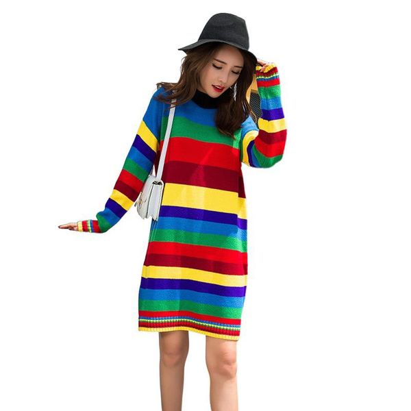 

casual dresses autumn women 2021 long sleeve o-neck striped plus size slim clothes female colorful mini knitted cotton dress, Black;gray