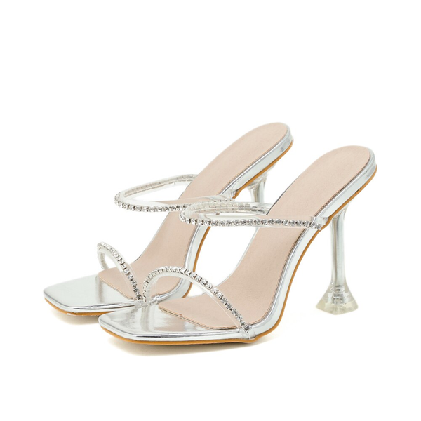 

slippers vmti 2021 summer fashion thin strap square toe rhinestone stiletto sandals women's transparent heel open-toe flip flops women, Black