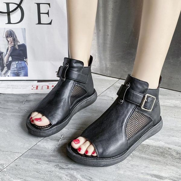 

sandals rimocy summer pu patchwork gladiator women fashion buckle zipper wedge sandalias mujer comfort soft beach shoes woman, Black