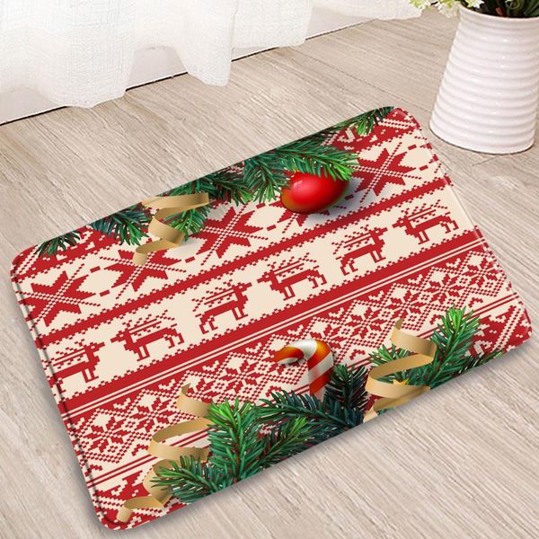 

bath mats christmas bathroom retro style elk santa claus red decorative rug homehold bedroom kitchen flannel non-slip carpet washable