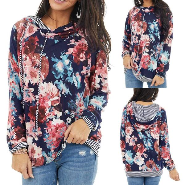 

fashion women's cotton hood stripe splicing long sleeve sweatshirts vintage grey casual loose pullover sweatshirt clothes f5 hoodies &, Black