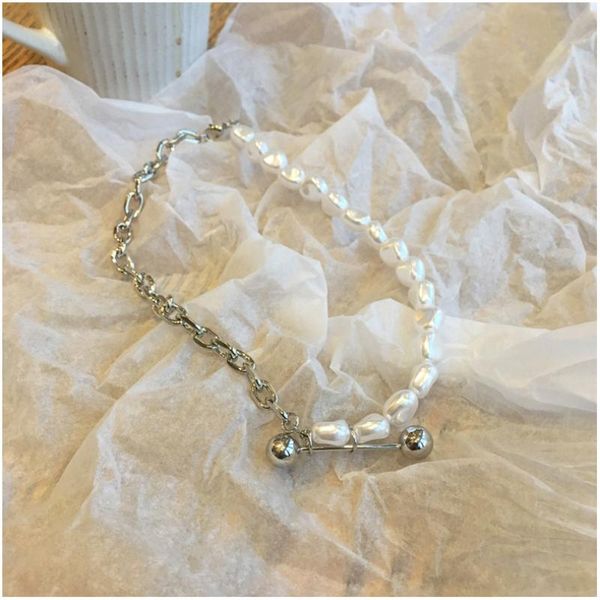 

chains modern jewelry fashion choker necklace design simulated pearl metal chain for women gifts, Silver