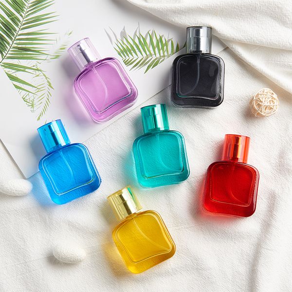

30ml colored thick glass refillable perfume bottle atomizer metal sprayer pump empty container perfume bottles with spray