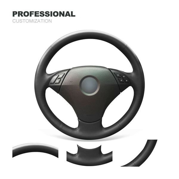 

diy custom soft durable black genuine leather car steering wheel cover for bmw 5 series e60 e61 2004-2010