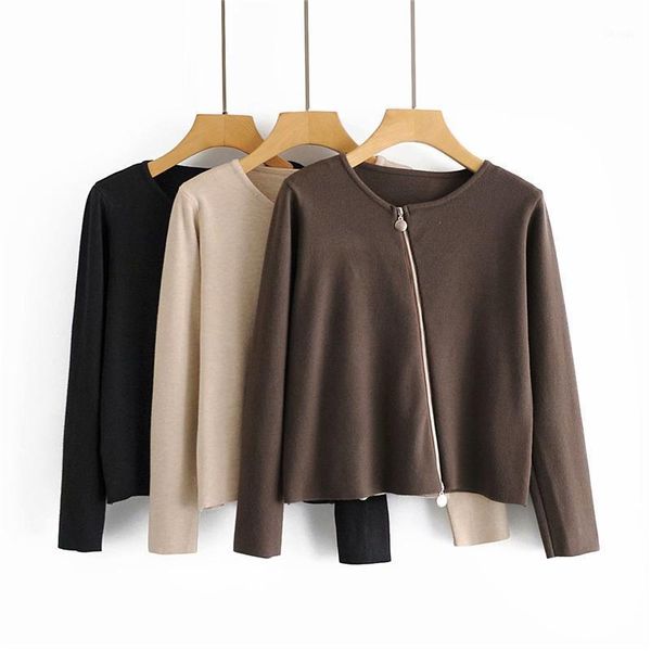 

women's sweaters elegant women zipper sweater 2021 fashion ladies solid o-neck knitted streetwear female causal loose pullovers chic g, White;black