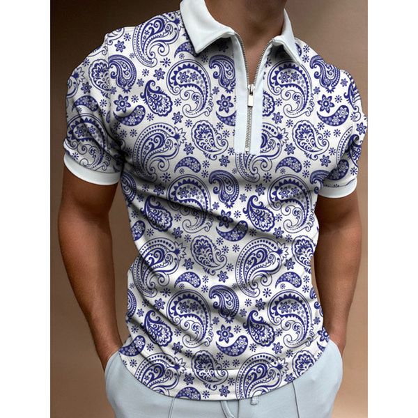 

briefness pattern men's zipper polo shirt comfortable breathable fashionable cool daily travel work party, White;black