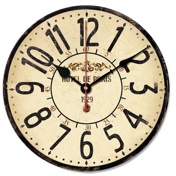 

wall clocks american retro clock wood creative home decor shabby chic silent watch kitchen horloge mural gift d71
