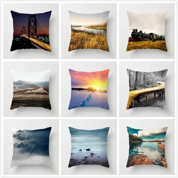 

cushion/decorative pillow fuwatacchi nature scenery cover decorative pillows blue lake hill grass boat printed throw for sofa car pillowcase