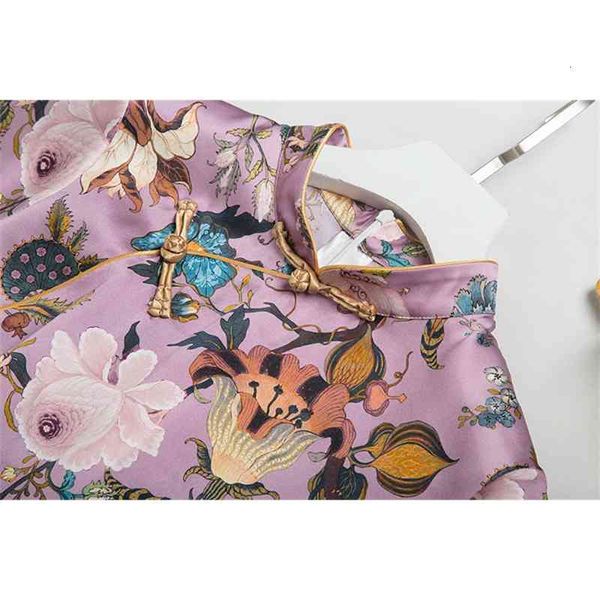 

dress 2021 spring/summer purple gold flower chinese modified thin a-word skirt silk cheongsam, Black;gray
