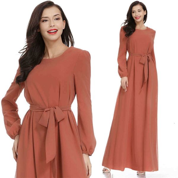 

solid casual dresses muslim color long sleeve drs robe, Black;gray