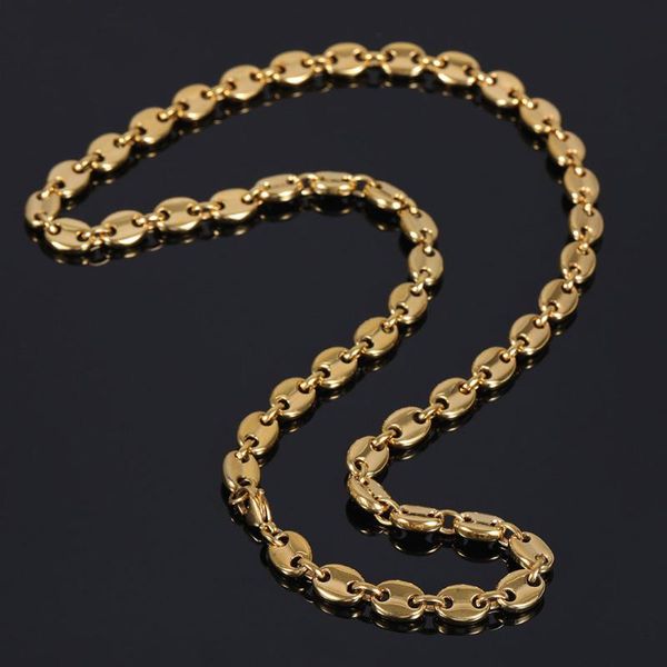 

chains 8mmgold plated men stainless steel coffee bean link chain necklace, Silver