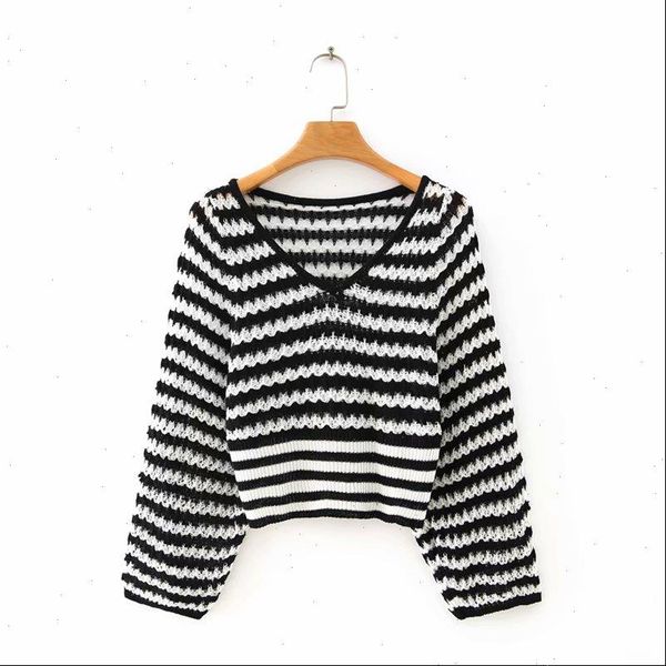 

women sweater vintage v neck black white color pathcwork knitting ladies long sleeve thin sweaters chic pullovers s325, White;black