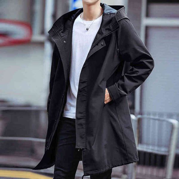

spring autumn long trench coat men fashion hooded windbreaker black overcoat casual ets big size 6xl 7xl 8xl, Black;gray