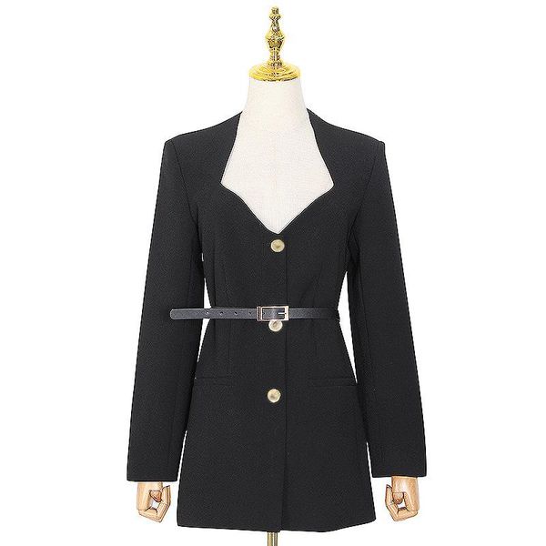 

women's suits & blazers 2021 style suit breast shape generous collar waist slimming lace-up blazer dress, White;black